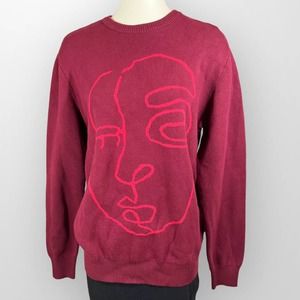Forever 21 Men (M) Portrait Line Art Graphic Sweater Burgundy/Red NWT